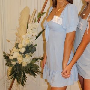 Blue Puff Sleeve Mini Dress